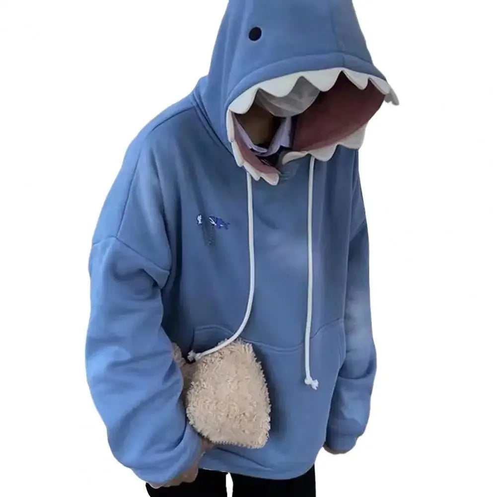 Autumn and Winter New Fun Shark Hat Cute and Bizarre Hoodie 2022 Winter New Plush Loose Student Design Top