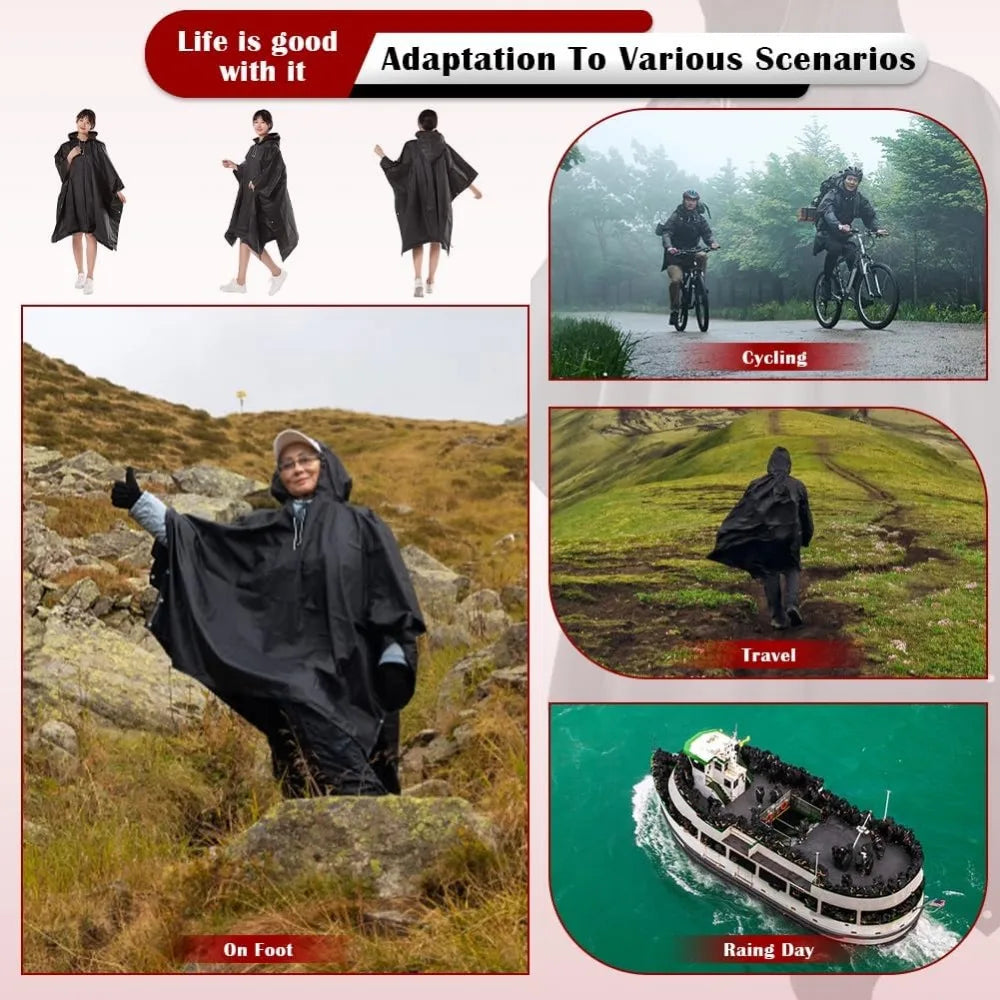 3 In 1 Outdoor Raincoat Hooded Sleeve Waterproof Rain Poncho Motorcycle Rain Cover Camping Hiking Travel Rainwear Tent