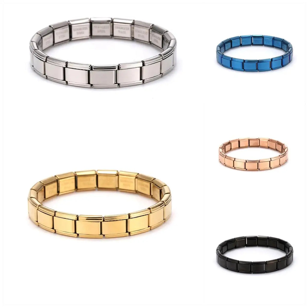 Yupsk Trendy Square Italy Stainless Steel Bracelets For Women Men HipHop Metal  Modules Stretchable Gift Birthday Party Jewelry