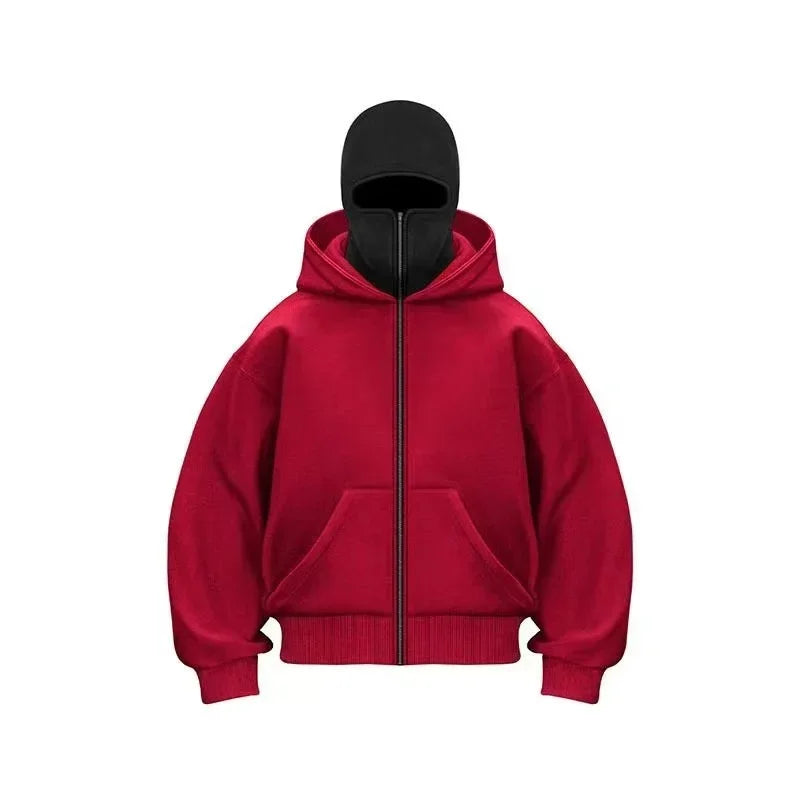 Men and women Balaclava Y2K Gothic Harajuku winter new item double hooded sweatshirt men's hooded mask zipper sportswear