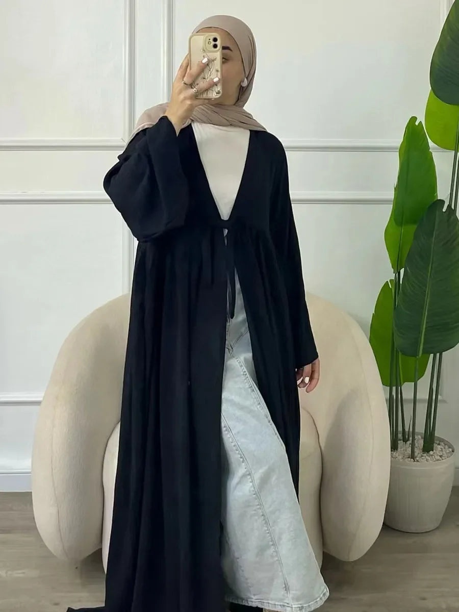 vestidos Muslim Turkish Loose Casual Lace-ups Cardigan Ramadan Robe Dubai luxury Abayas For Women Femme Evening Maxi Dresses