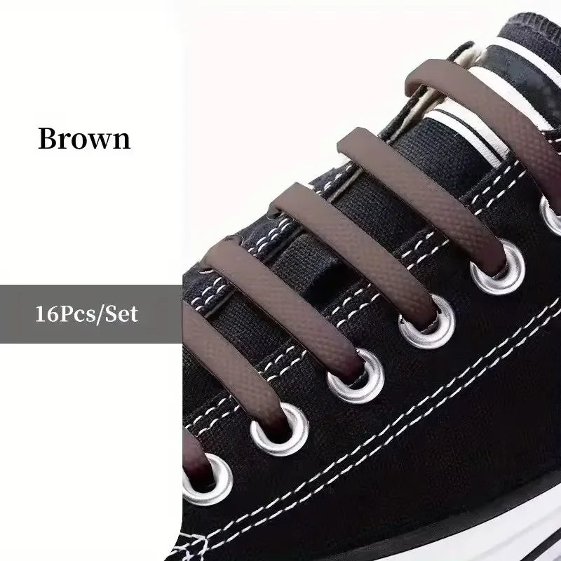 16pcs Lazy Shoelace Silicone Quick Lace Elastic Women Men No Tie Kids Adult Sneakers Lacing Shoelace Buckle Shoes Accessories