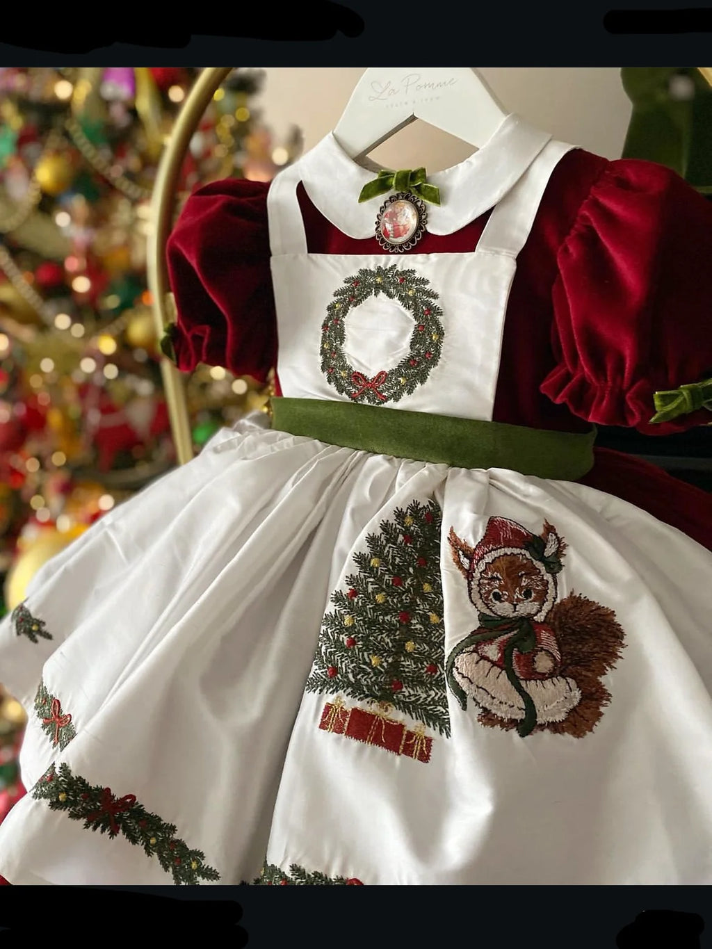 0-12Y Baby Girl Red Squirrel Tree Embroidery Turkish Vintage Spanish Princess Dress for Christmas Eid Casual Party C99