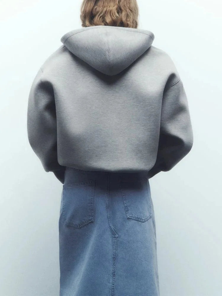 Women's Versatile Hooded Zip Long Sleeve Loose Jacket Fashion Oversized Casual Top Sweatshirt Street Basic Sports Wear